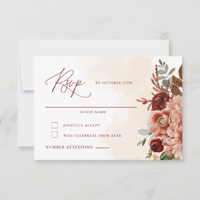 Carte RSVP de mariage floral automne (Devant)