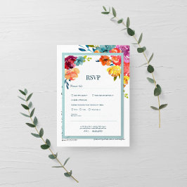 Carte Rsvp de mariage floral coloré été brillant
