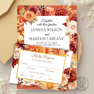 Carte RSVP de mariage floral d'automne