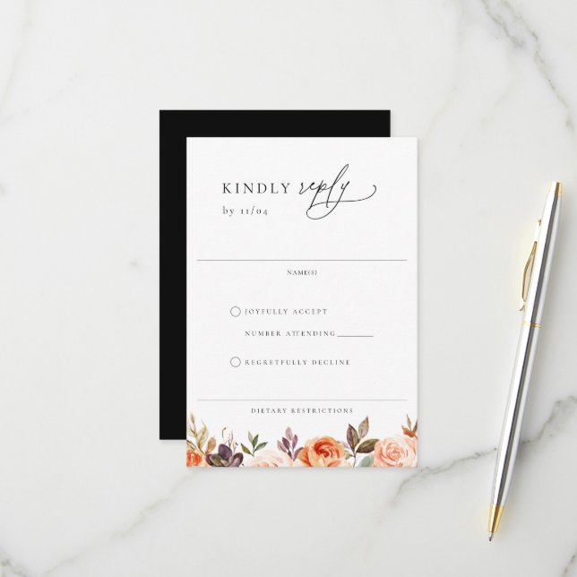 Carte RSVP de mariage floral d'automne de Terre (Devant/Arrière en situation)