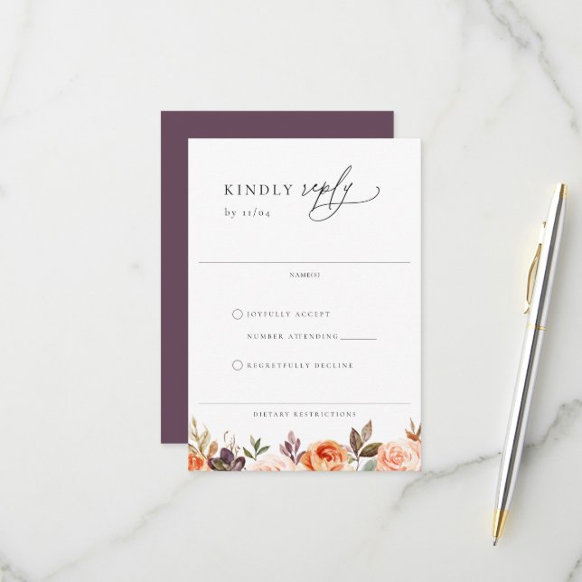Carte RSVP de mariage floral d'automne de Terre (Devant/Arrière en situation)