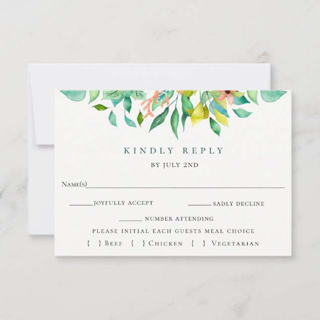 Carte RSVP de mariage floral de l'île botanique (Devant)