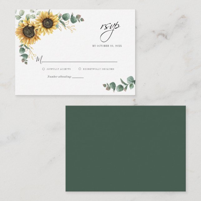 Carte RSVP de mariage floral de tournesol (Devant / Derrière)