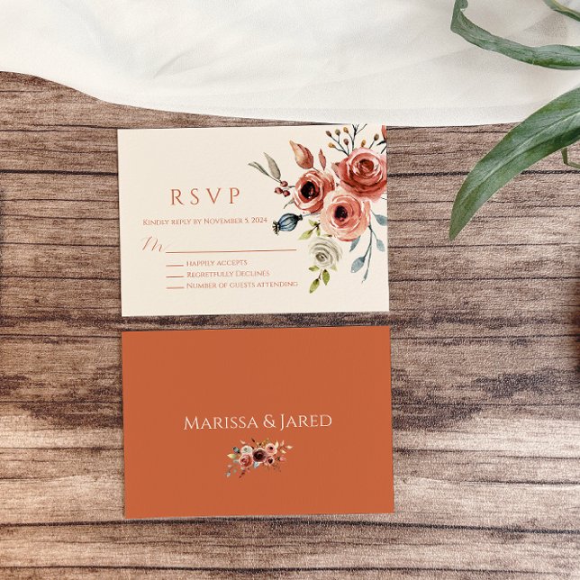 Carte RSVP de mariage floral en terre cuite (Créateur téléchargé)