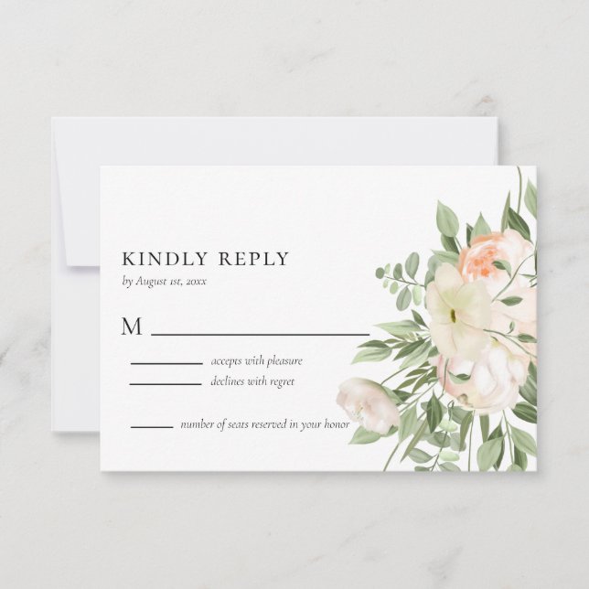 Carte RSVP de mariage floral ivoire (Devant)