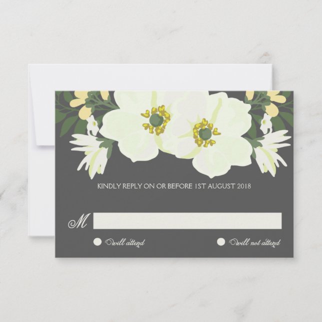 Carte RSVP de mariage floral Jaune joli anémones (Devant)