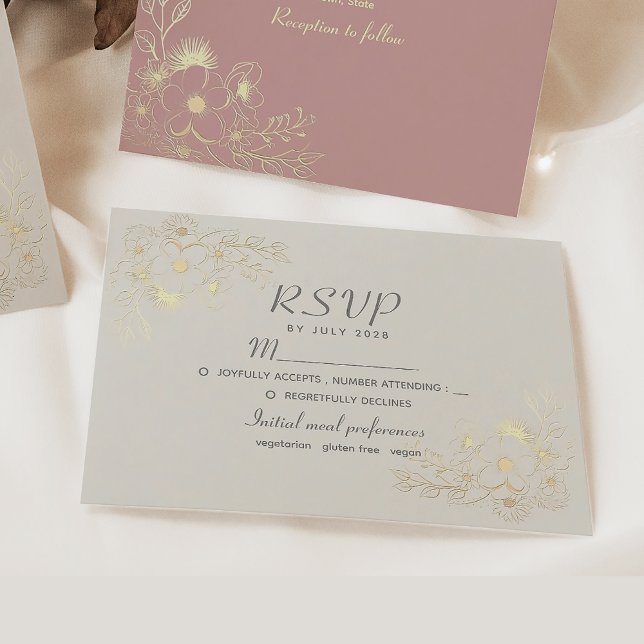 Carte RSVP de mariage floral neutre en ivoire (Créateur téléchargé)