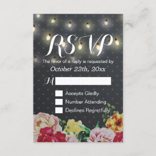 Carte RSVP de mariage floral noir blanc