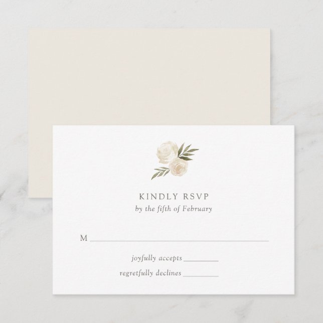 Carte RSVP de mariage floral Rose d'aquarelle blan (Devant / Derrière)