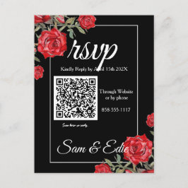 Carte RSVP de mariage floral rose rouge
