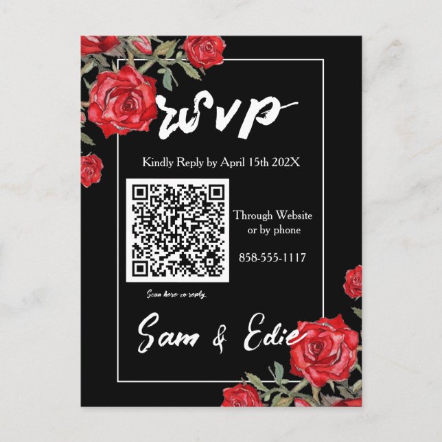 Carte RSVP de mariage floral rose rouge (Devant)