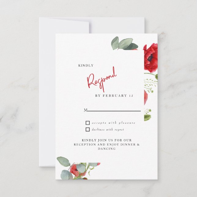 Carte RSVP de mariage floral rouge (Devant)