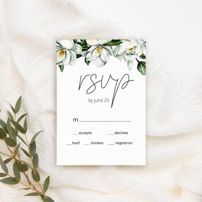 Carte RSVP de mariage floral rustique Magnolia bla (Créateur téléchargé)