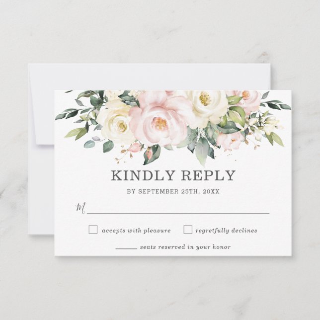 Carte RSVP de mariage floral souple et délicate en (Devant)