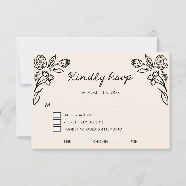 Carte RSVP de mariage floral tirée à la main lunai (Devant)