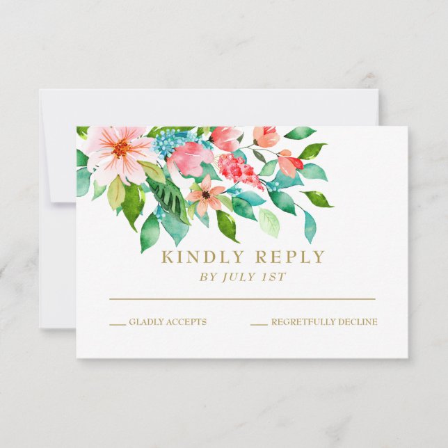 Carte RSVP de mariage floral tropical (Devant)