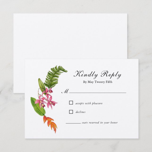 Carte RSVP de mariage floral tropical (Devant / Derrière)
