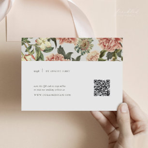 Carte RSVP de mariage floral vintage avec code QR