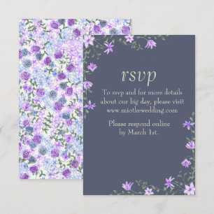 Carte RSVP de mariage floral violet et gris