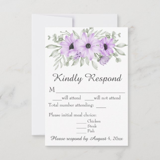 Carte RSVP de mariage florale de lavande violette (Devant)