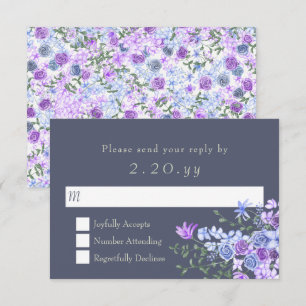 Carte RSVP de mariage florale violet et grise