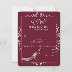 Carte RSVP de mariage florissante pour le paon à v