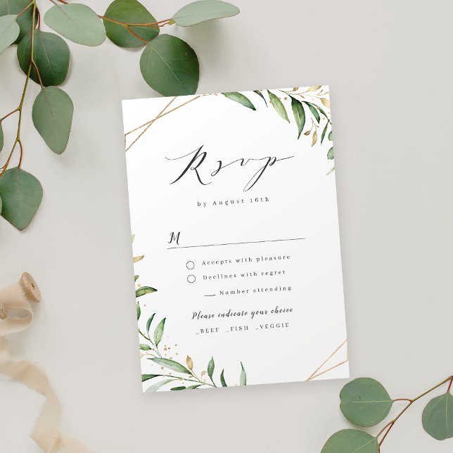 Carte RSVP de mariage géométrique et rustique mode (Modern Greenery Geometric Rustic Wedding RSVP Card)