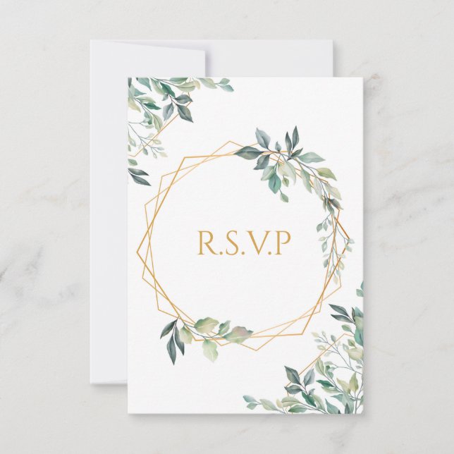 Carte RSVP de mariage géométrique feuille or (Devant)