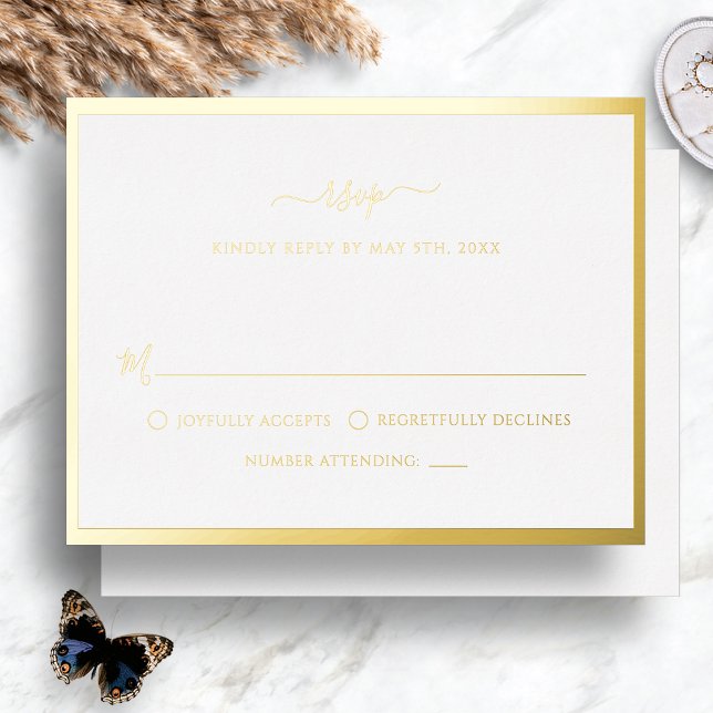 Carte RSVP de mariage Gold Foil (Elegant Simple Gold Border Foil Wedding RSVP Card by Painted Paperie
)