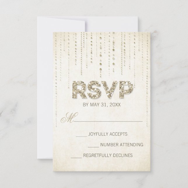 Carte RSVP de mariage Gold Parties scintillant (Devant)
