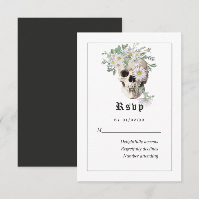 Carte RSVP de mariage gothique floral (Devant / Derrière)