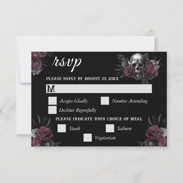 Carte RSVP de mariage gothique floral de Bourgogne (Devant)