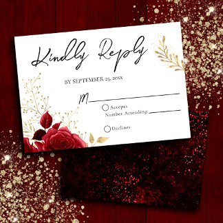 Carte RSVP de mariage gothique rouge et noir flora