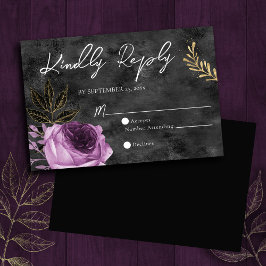Carte RSVP de mariage gothique violet et noir flor