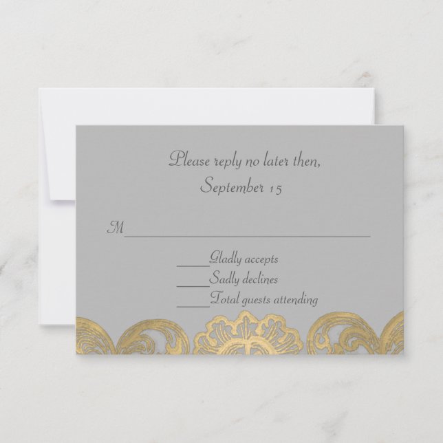 Carte RSVP de mariage gris et or chic (Devant)