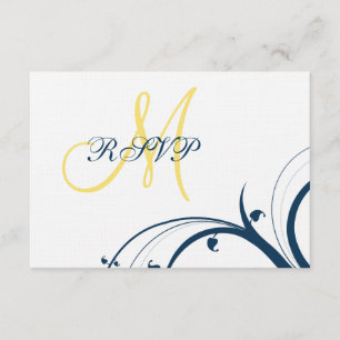 Carte RSVP de mariage initiale Jaune, Bleu Frotles
