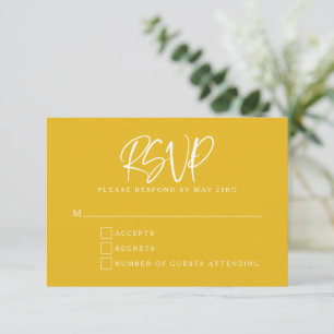Carte RSVP de mariage Jaune moderne Script