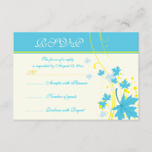 Carte RSVP de mariage jaune turquoise feuille d'ér