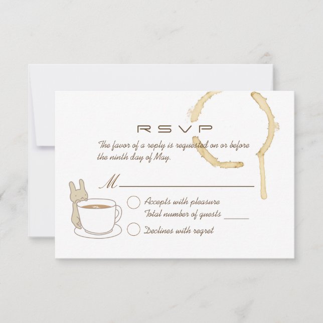 Carte RSVP de mariage lapin et café mignonne (Devant)