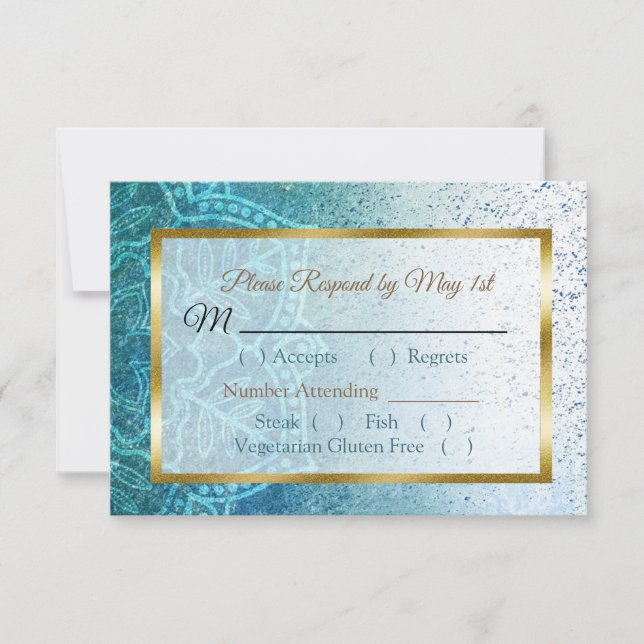 Carte RSVP de mariage Mandala bleu (Devant)