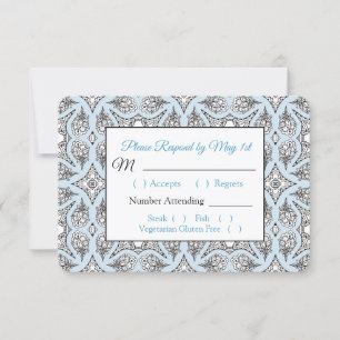 Carte RSVP de mariage Mandala noir et bleu