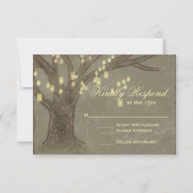 Carte RSVP de mariage Mason Jar en chêne rustique (Devant)