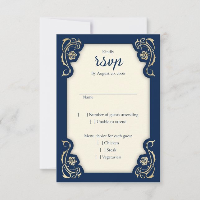 Carte RSVP de mariage médiévale des Roses royaux (Devant)