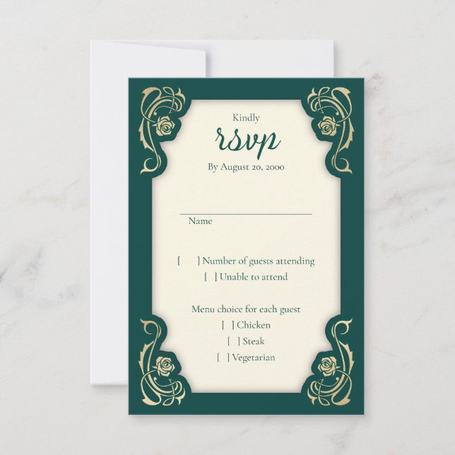 Carte RSVP de mariage médiévale des Roses royaux (Devant)