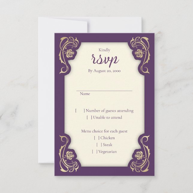 Carte RSVP de mariage médiévale des Roses royaux (Devant)