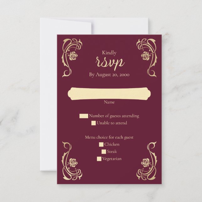 Carte RSVP de mariage médiévale des Roses royaux (Devant)