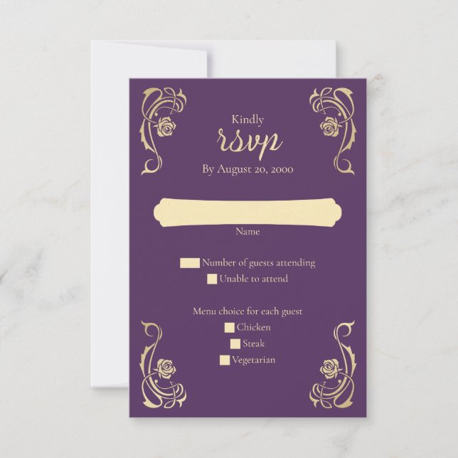 Carte RSVP de mariage médiévale des Roses royaux (Devant)