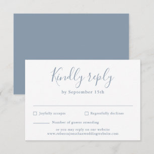 Carte RSVP de mariage minimal bleu Dusty