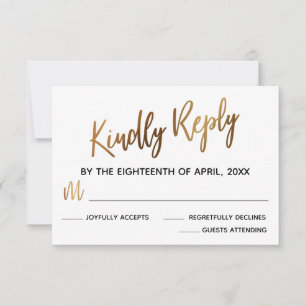 Carte RSVP de mariage minimal de typographie or Fa