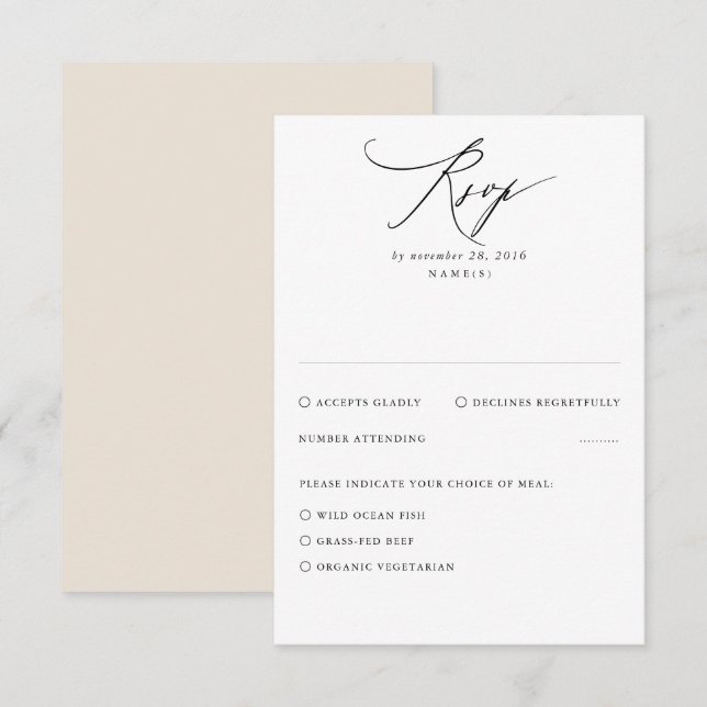 Carte RSVP de mariage minimal moderne beige (Devant / Derrière)